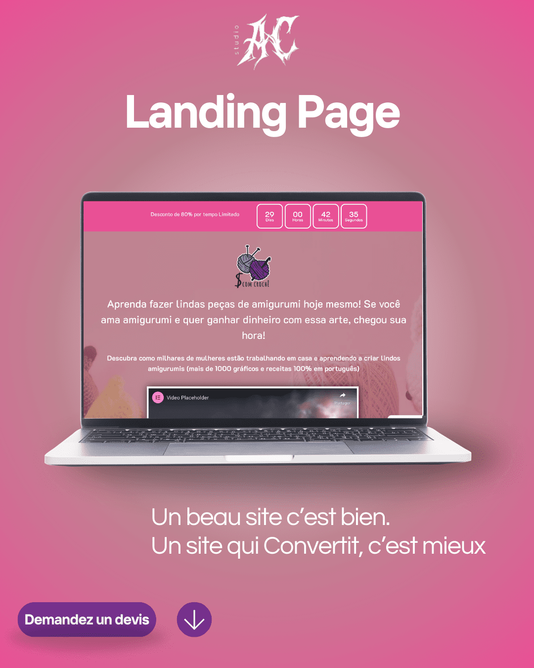 Exemple de landing page conçue par Studio AC