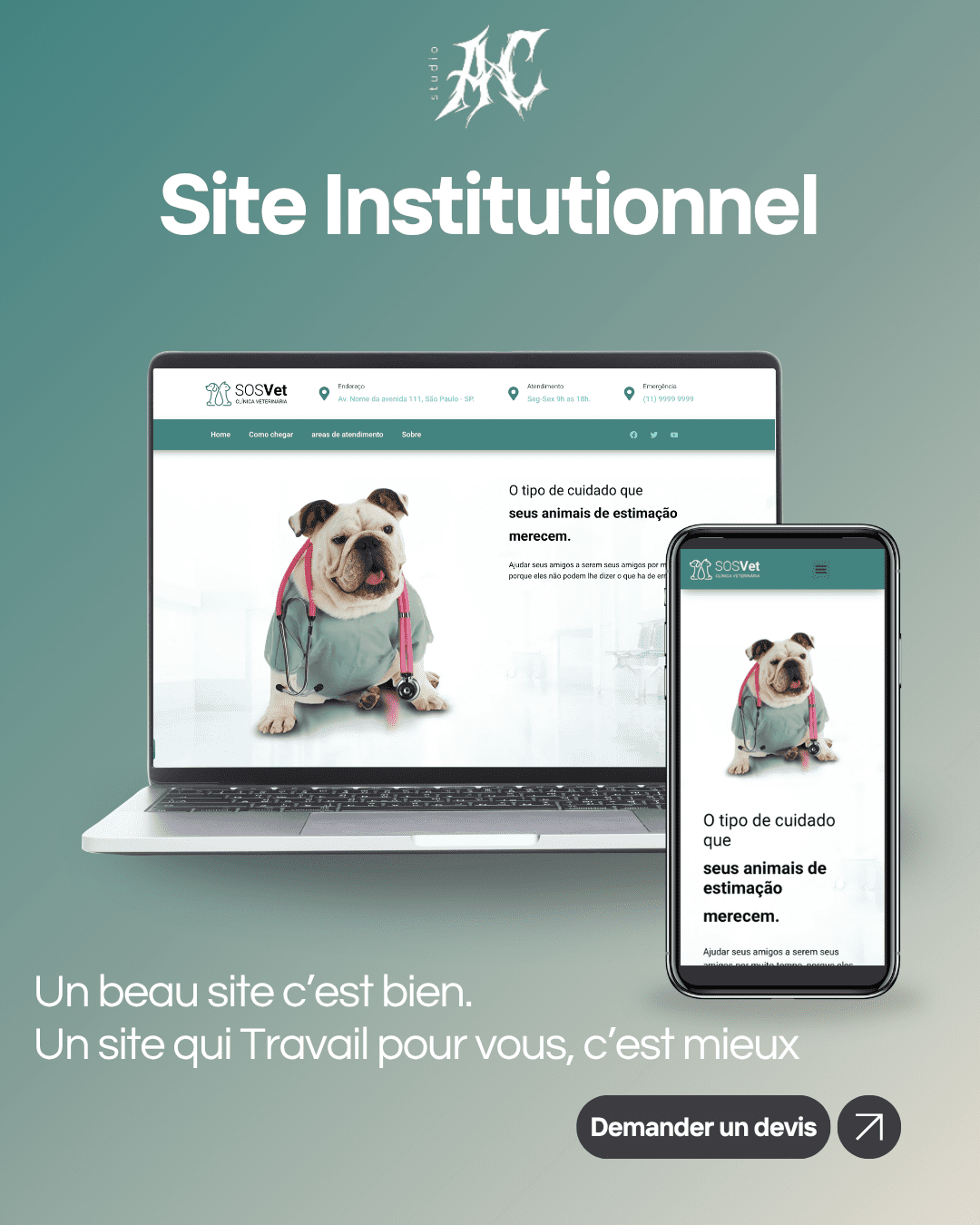 Site institutionnel responsive présenté sur ordinateur et mobile