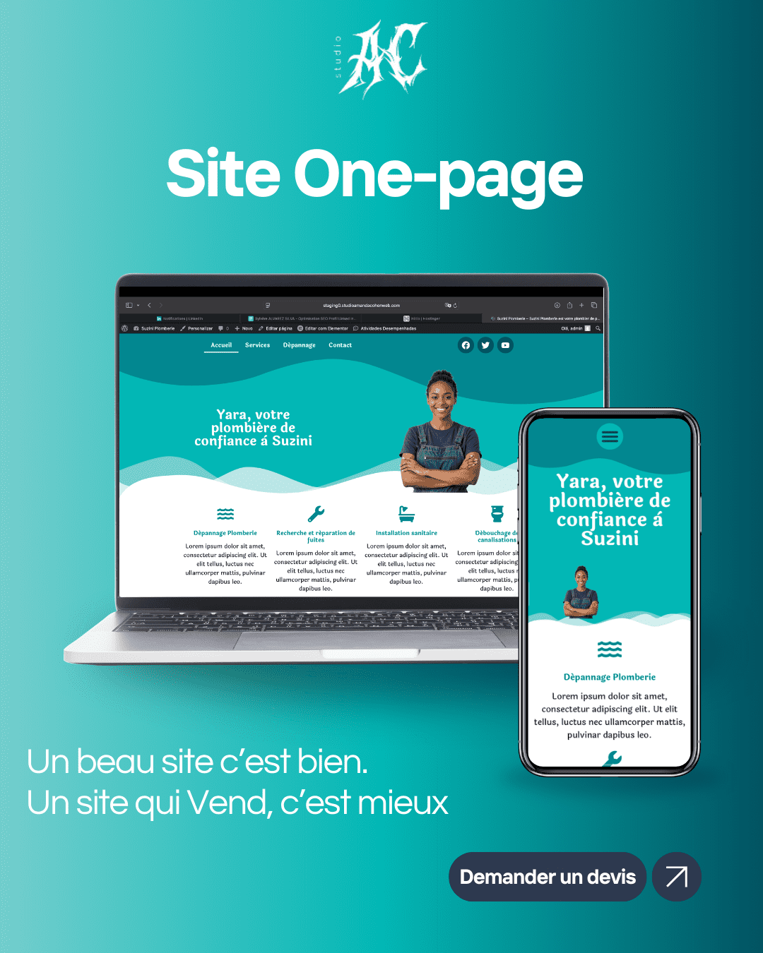 Exemple de site one-page responsive réalisé par Studio AC