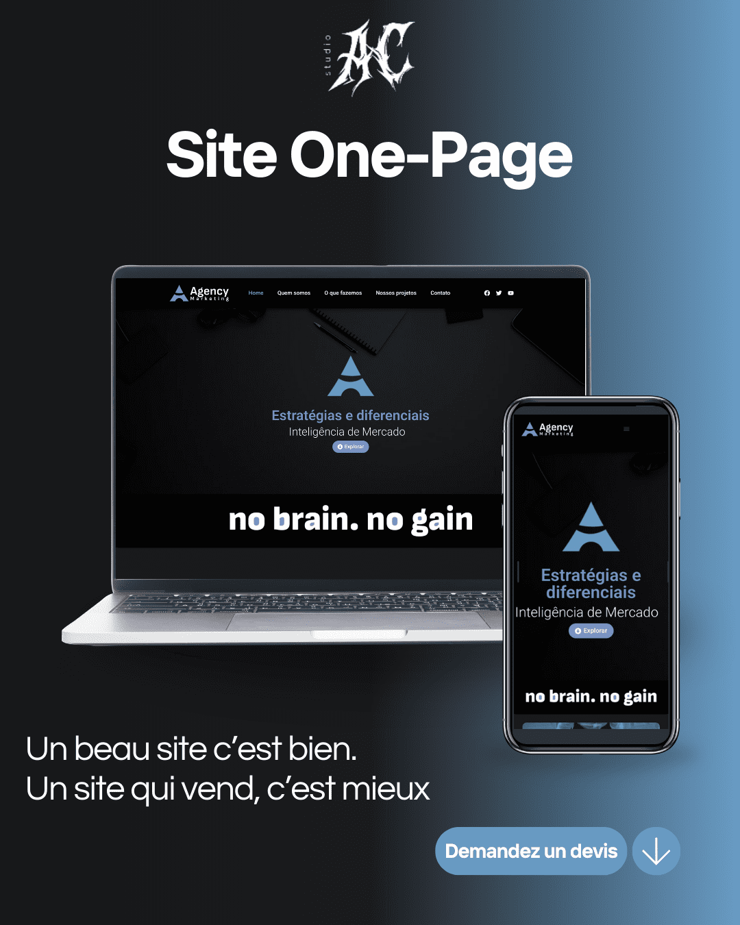 Mockup de site one-page créé par Studio AC